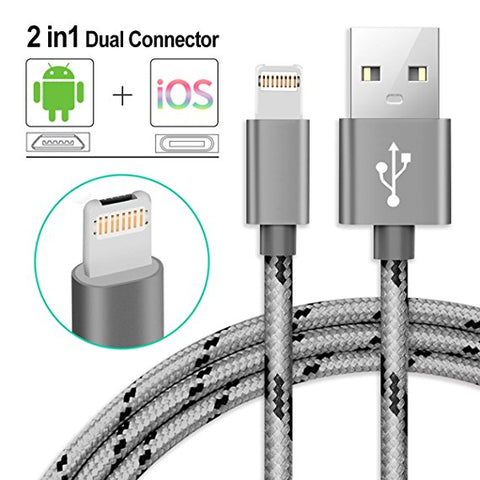 Dual iPhone/Android lightning data charging usb cable